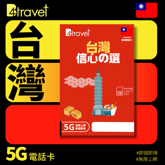 B4travel 台灣 4日 6GB 5G 無限上網數據卡