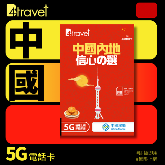 B4travel 中國 1日 3GB 5G 無限上網卡