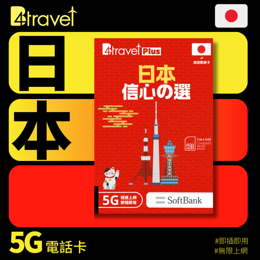 B4travel Plus 日本 10GB 5G 無限上網卡（365日/年卡）