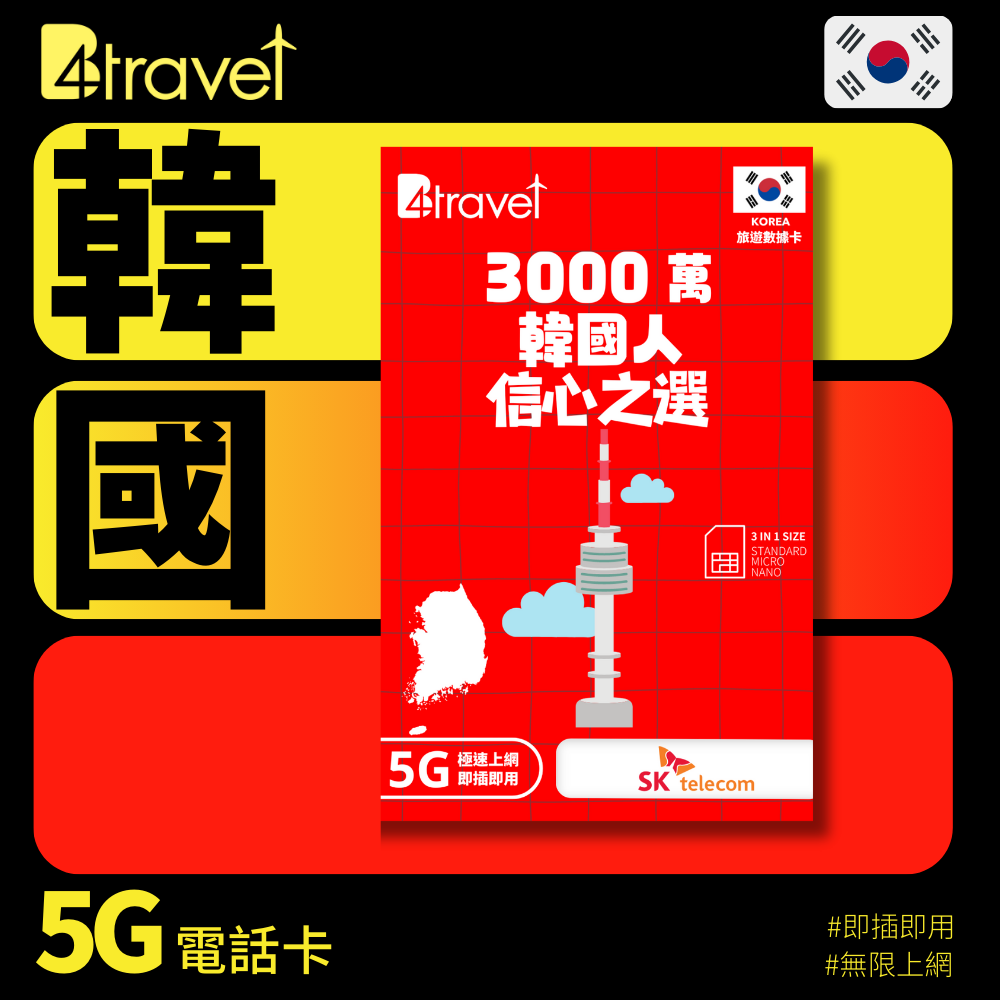 B4travel 韓國 5日 5GB 5G 無限上網卡