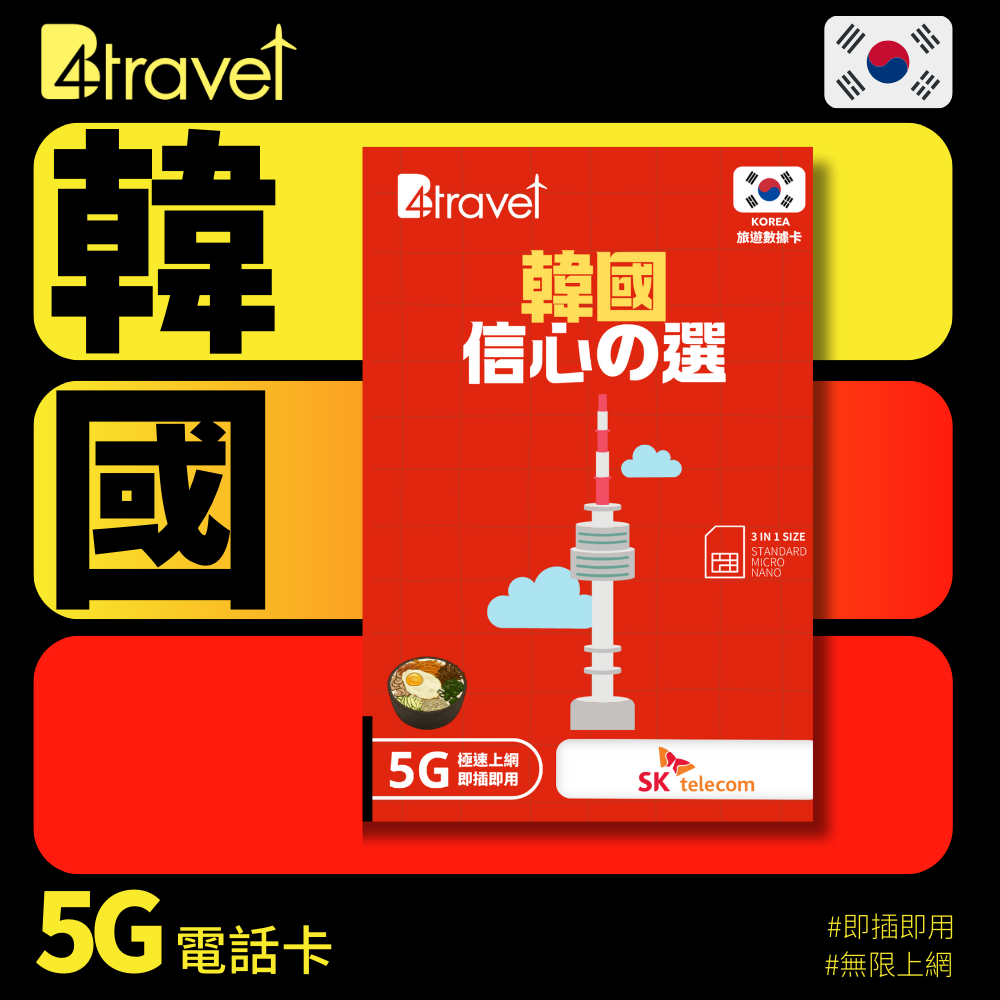 B4travel 韓國 9日 20GB 5G 無限上網卡