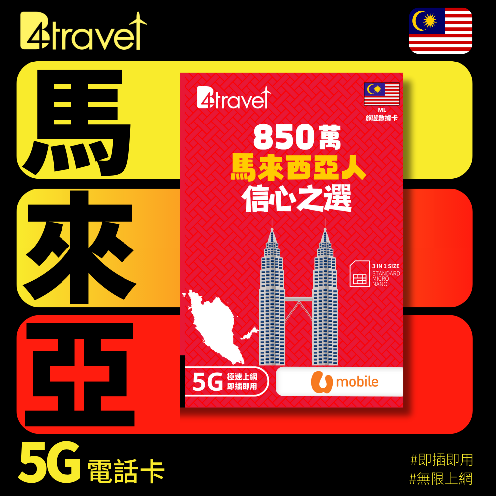 B4travel 馬來西亞 8日 20GB 5G 無限上網卡