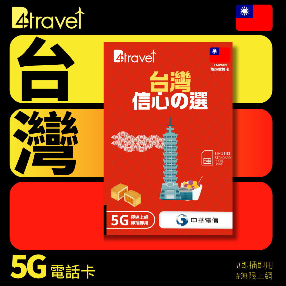 B4travel 台灣 4日 6GB 5G 無限上網數據卡